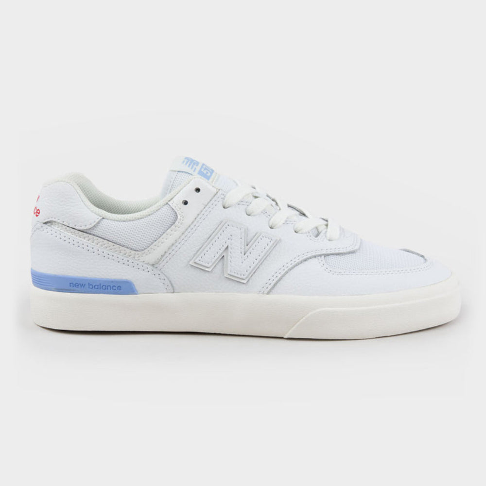 NEW BALANCE NUMERIC 574 VULC WHITE/BLUE SHOE- 574VWR – 805 skate shop