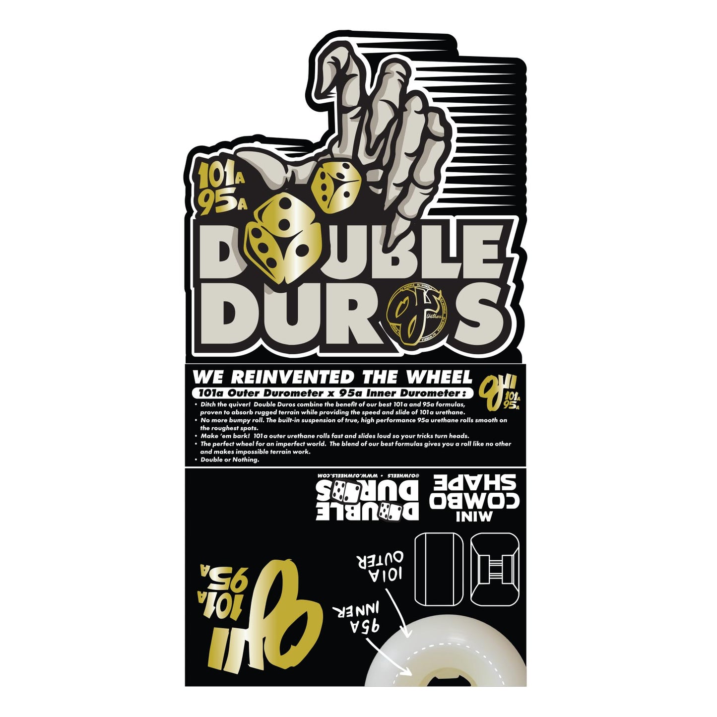 OJ 58MM DOUBLE DURO WHITE GUM MINI COMBO 99A/95A SKATEBOARD WHEELS