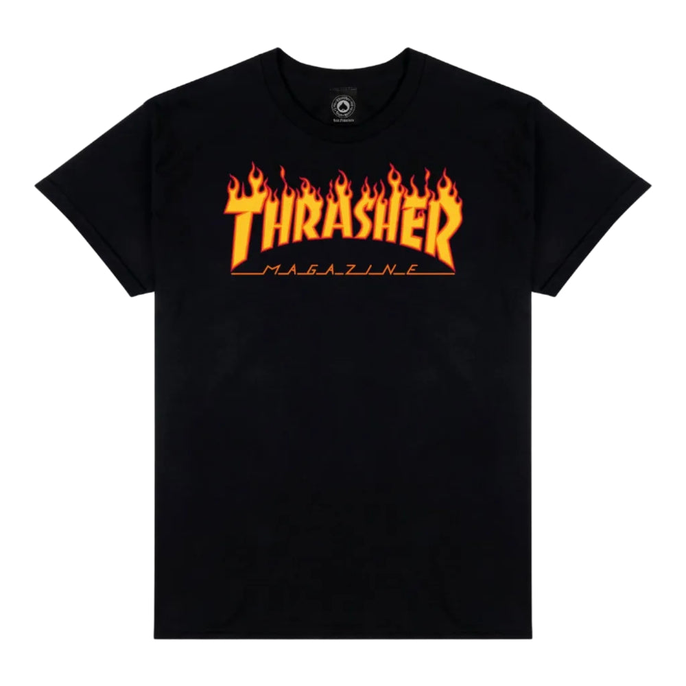 THRASHER FLAME LOGO T-SHIRT - BLACK
