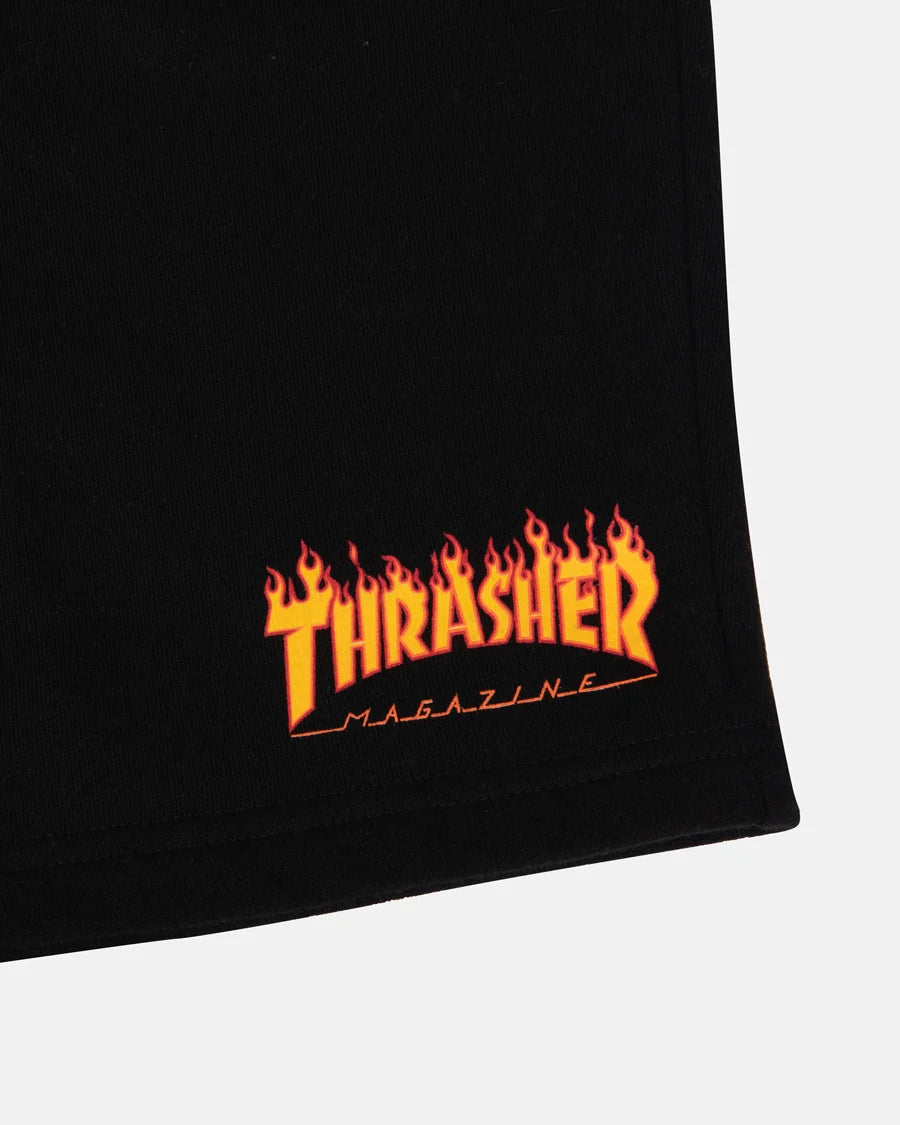 THRASHER FLAME LOGO P.E. SHORTS - BLACK