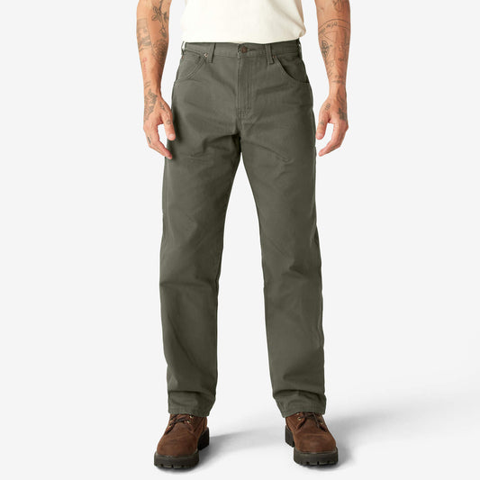 DICKIES Relaxed Fit Heavyweight Duck Carpenter Pants- Rinsed Moss Green (RMS)