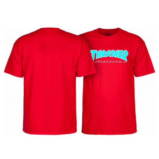 Thrasher Skate Mag Outline Logo T-Shirt Red with Blue