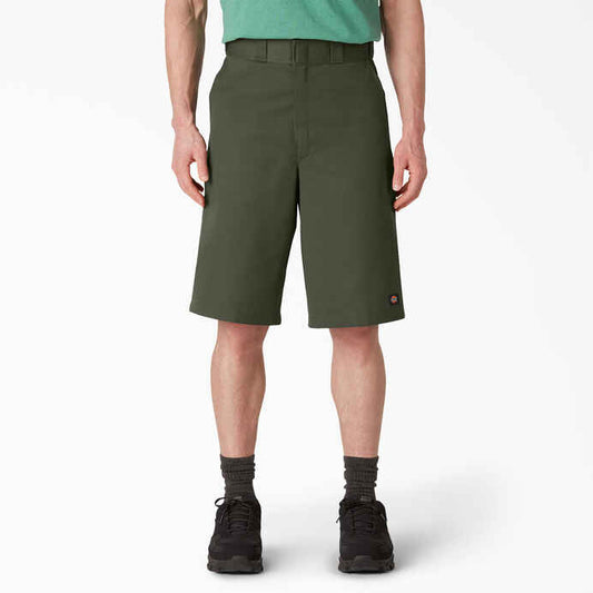 DICKIES LOOSE FIT TWILL WORK SHORTS, 13" - OLIVE GREEN