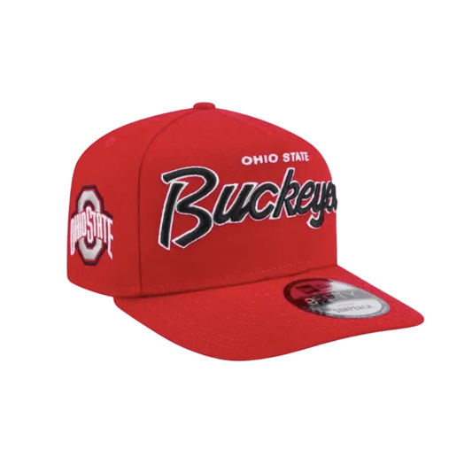 OHIO STATE BUCKEYES 9FIFTY A-FRAME NEW ERA NCAA RED SCRIPT SNAPBACK HAT