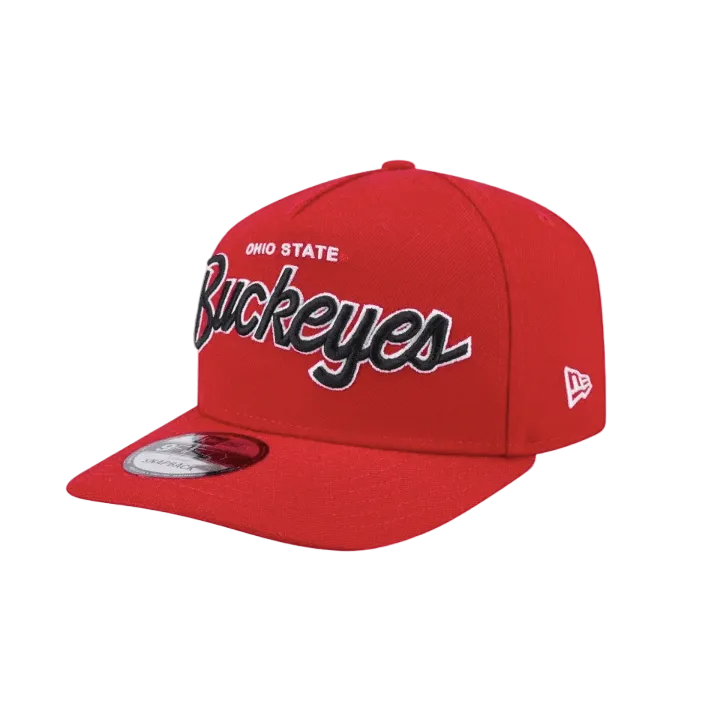 OHIO STATE BUCKEYES 9FIFTY A-FRAME NEW ERA NCAA RED SCRIPT SNAPBACK HAT