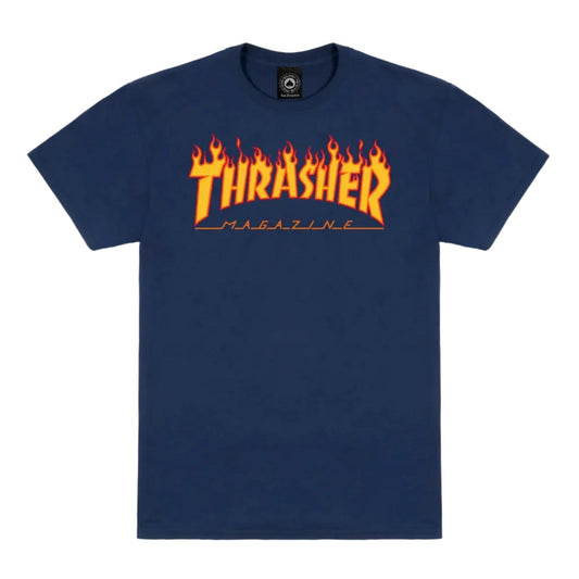 THRASHER FLAME LOGO T-SHIRT - NAVY