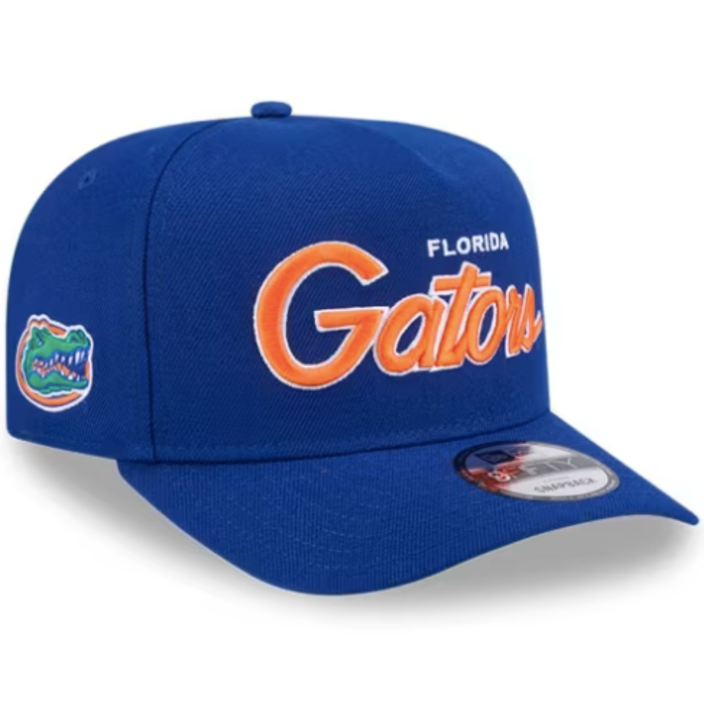 FLORIDA GATORS 9FIFTY A-FRAME NEW ERA NCAA BLUE SCRIPT SNAPBACK HAT