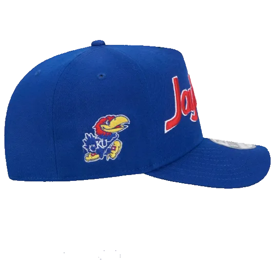 KANSAS JAYHAWKS 9FIFTY A-FRAME NEW ERA NCAA BLUE SCRIPT SNAPBACK HAT