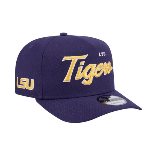 LSU TIGERS 9FIFTY A-FRAME NEW ERA NCAA PURPLE SCRIPT SNAPBACK HAT