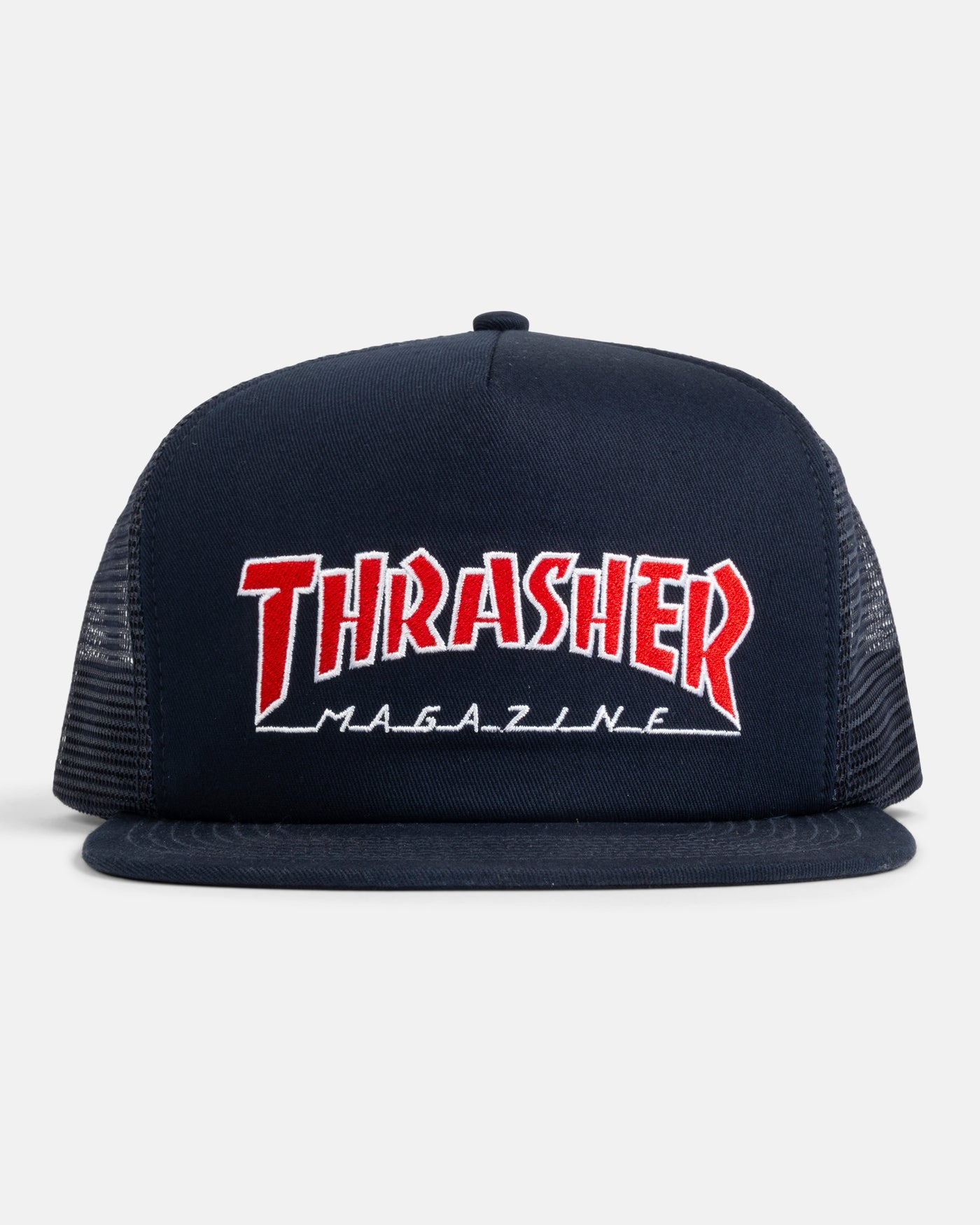 THRASHER SKATE MAG LOGO TRUCKER SNAPBACK HAT NAVY