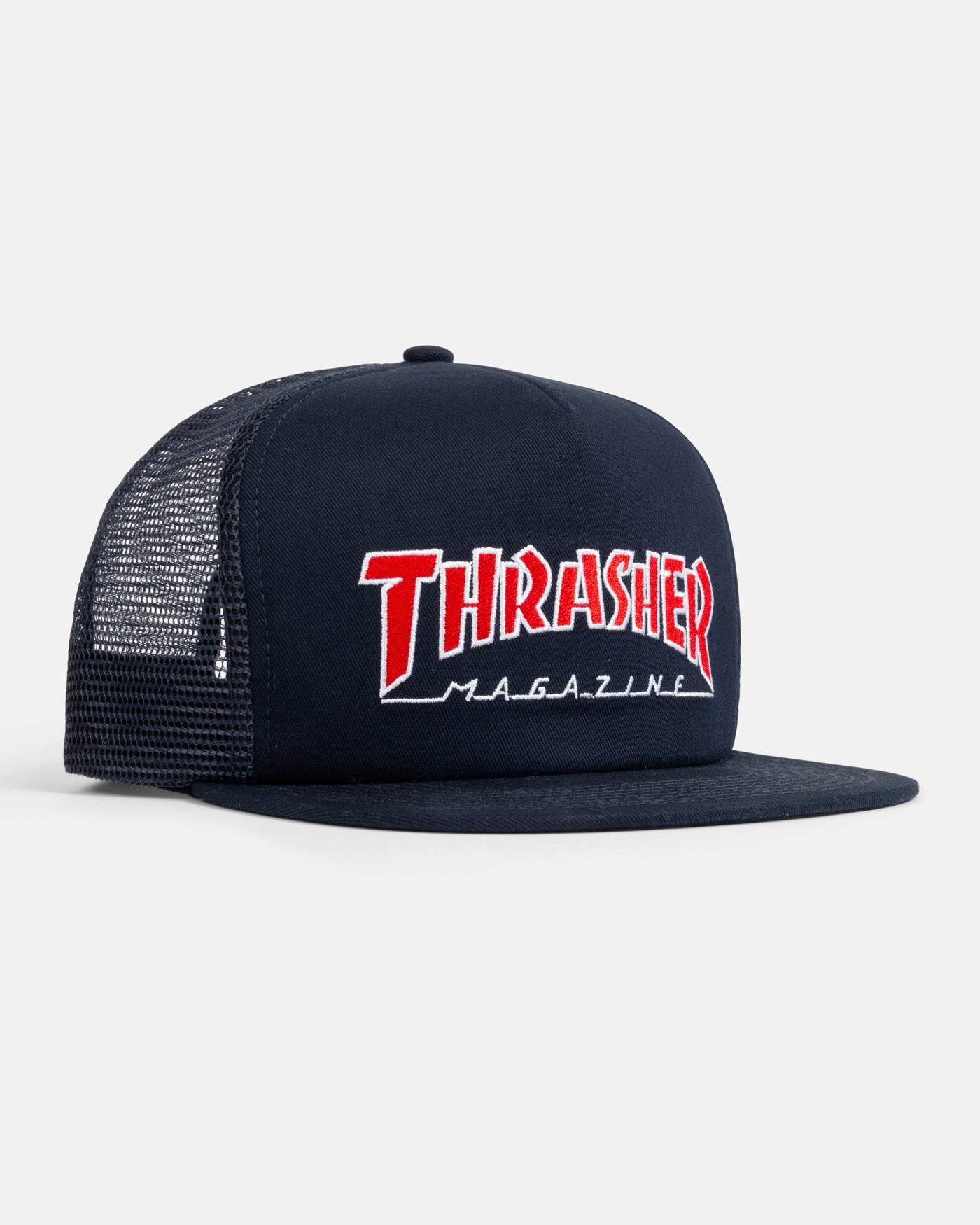 THRASHER SKATE MAG LOGO TRUCKER SNAPBACK HAT NAVY