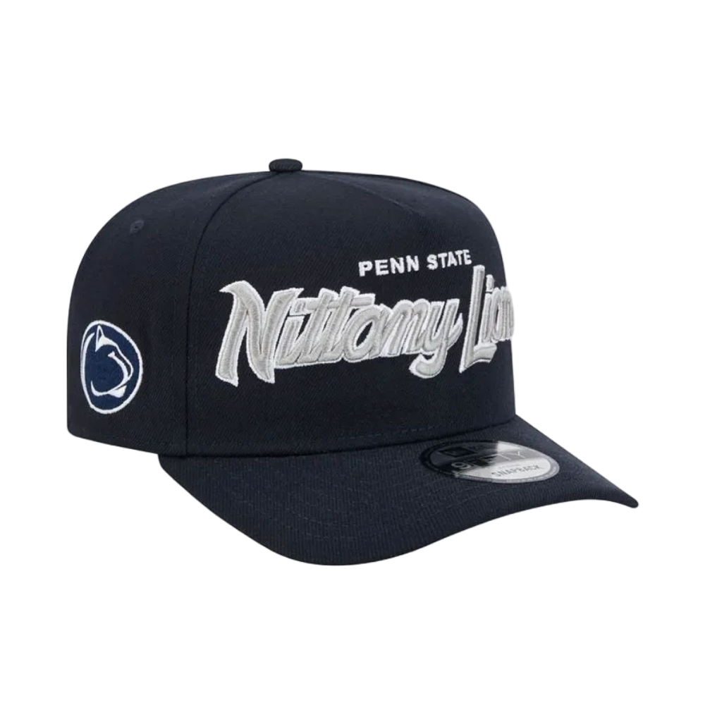 PENN STATE NITTANY LIONS 9FIFTY A-FRAME NEW ERA NCAA NAVY SCRIPT SNAPBACK HAT