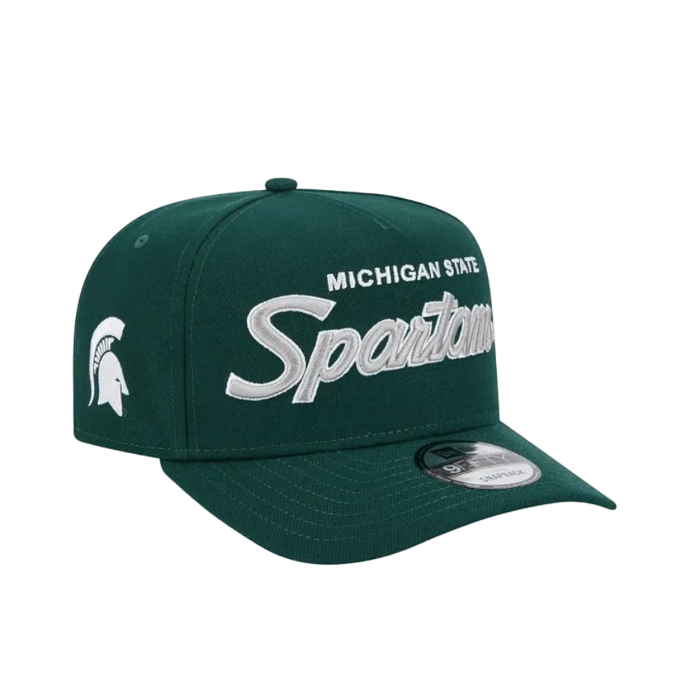 MICHIGAN STATE SPARTANS 9FIFTY A-FRAME NEW ERA NCAA GREEN SCRIPT SNAPBACK HAT