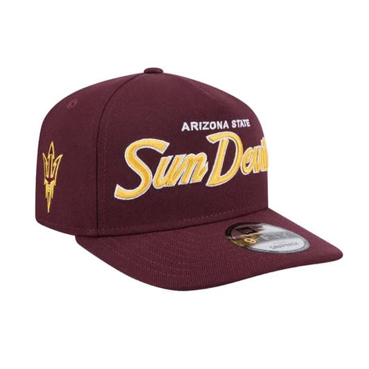 ASU SUN DEVILS 9FIFTY A-FRAME NEW ERA NCAA MAROON SCRIPT SNAPBACK HAT