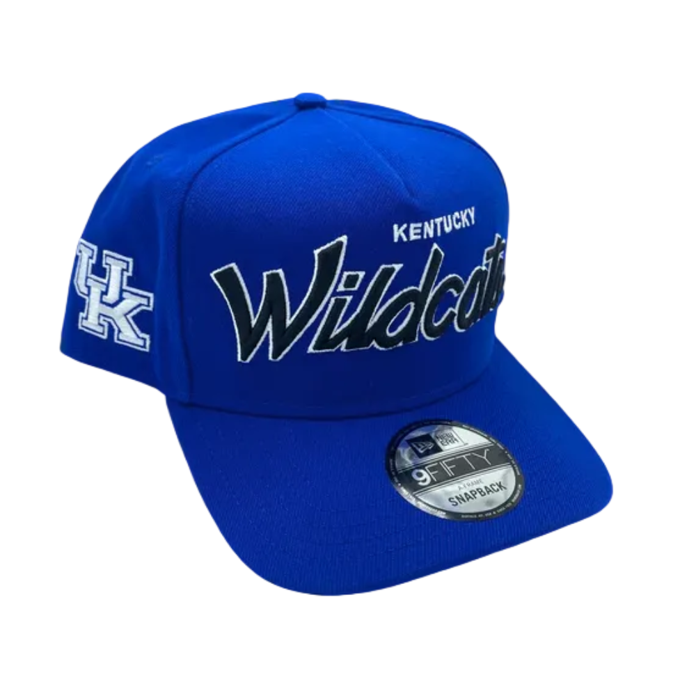 KENTUCKY WILDCATS 9FIFTY A-FRAME NEW ERA NCAA BLUE SCRIPT SNAPBACK HAT