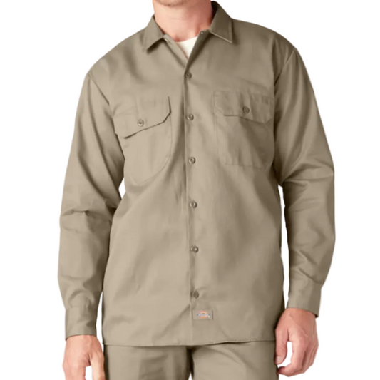 DICKIES RELAXED FIT LONG SLEEVE WORK SHIRT - DESERT SAND