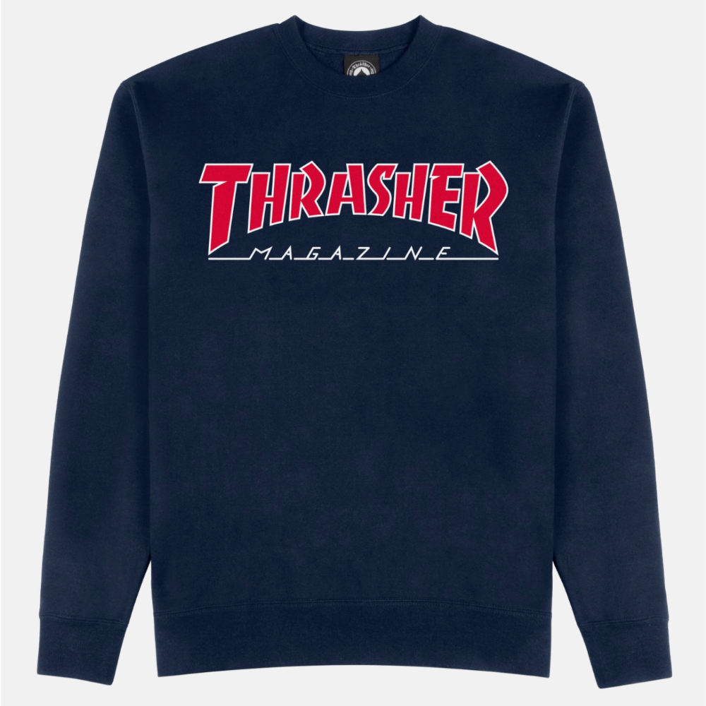 THRASHER SKATE MAG OUTLINE CREWNECK SWEATSHIRT - NAVY