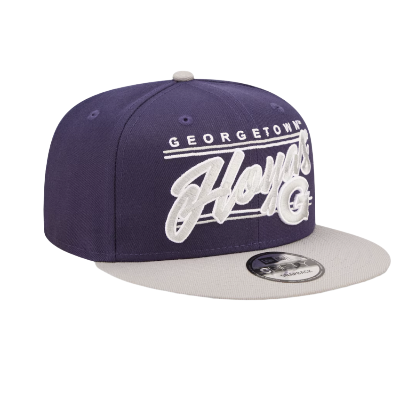 GEORGETOWN HOYAS 9FIFTY NEW ERA SCRIPT NAVY AND GREY SNAPBACK HAT