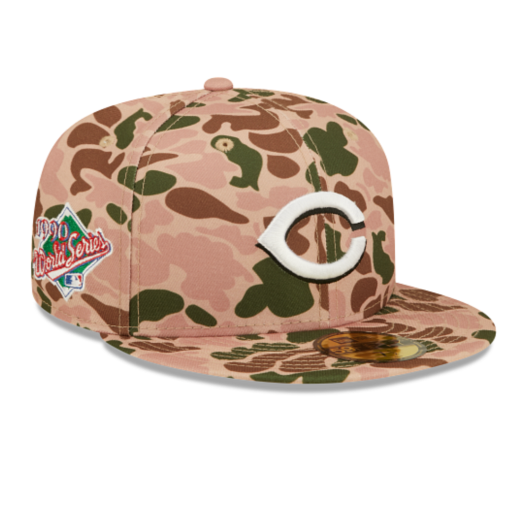 CINCINATTI REDS 59FIFTY NEW ERA MLB DUCK CAMO WORLD SERIES 1990 FITTED HAT