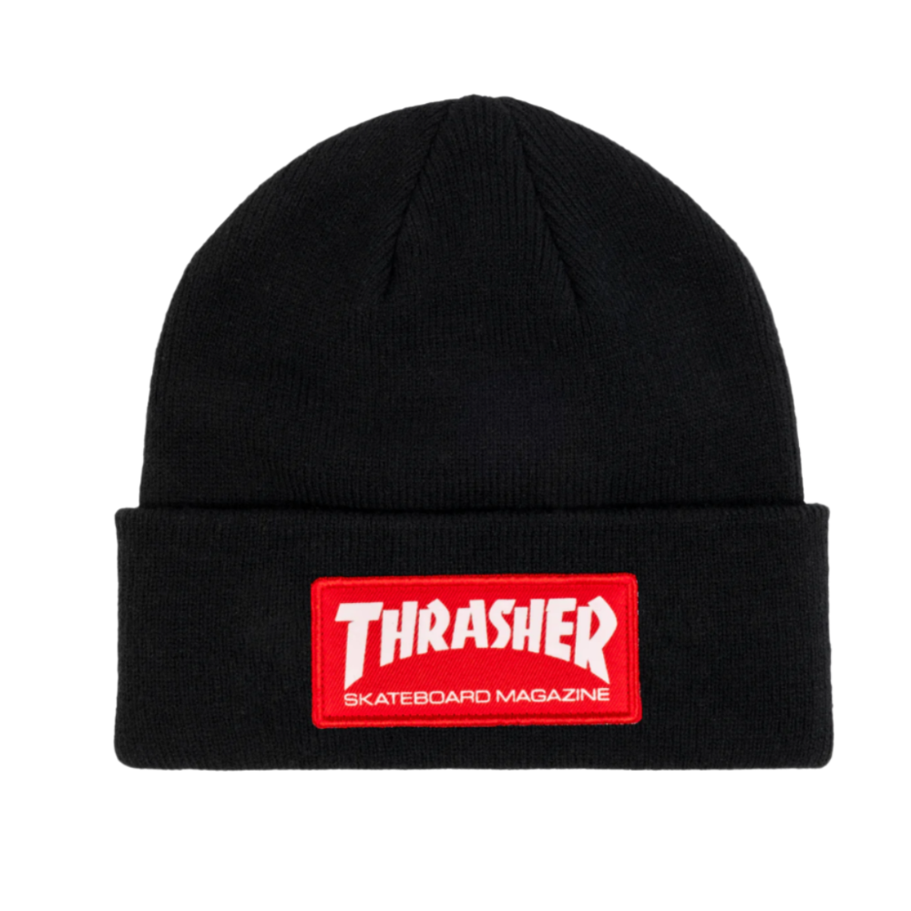 THRASHER SKATE MAG RED PATCH BEANIE - BLACK