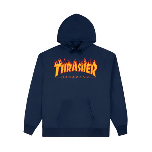 THRASHER FLAME LOGO HOODIE - NAVY