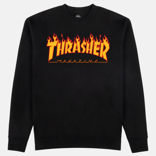 THRASHER FLAME LOGO CREWNECK - BLACK