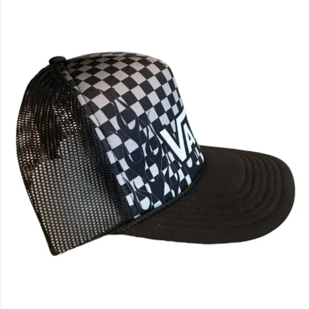 VANS Otto Classic Flame Checkered Trucker Snapback Hat