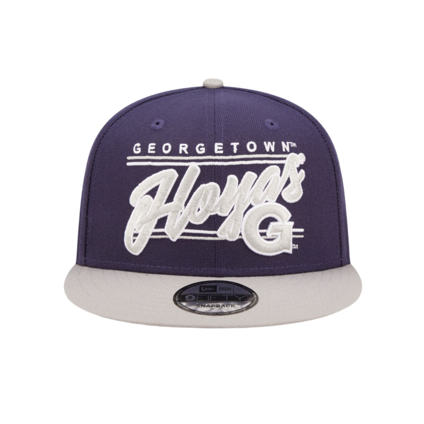 GEORGETOWN HOYAS 9FIFTY NEW ERA SCRIPT NAVY AND GREY SNAPBACK HAT