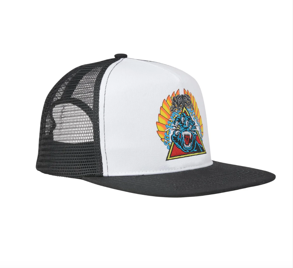 SANTA CRUZ NATAS SCREAMING PANTHER BLACK & WHITE MESH TRUCKER SNAPBACK HAT