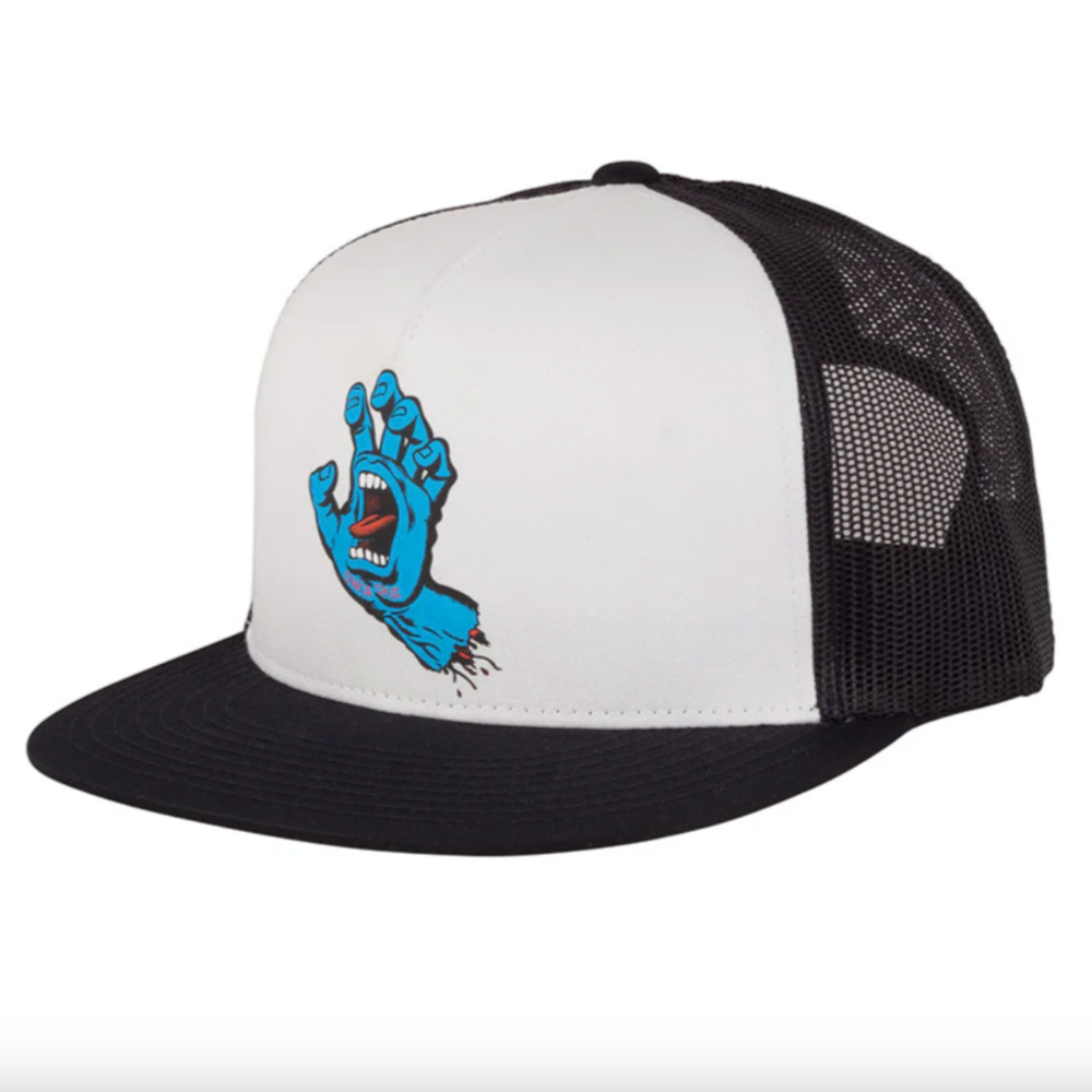 SANTA CRUZ SCREAMING HAND BLACK & WHITE MESH TRUCKER SNAPBACK HAT