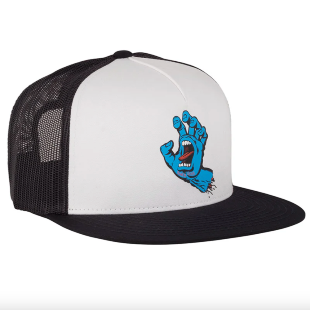 SANTA CRUZ SCREAMING HAND BLACK & WHITE MESH TRUCKER SNAPBACK HAT