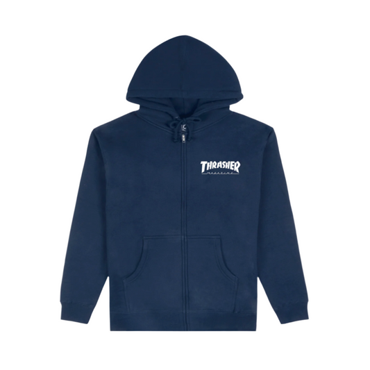 THRASHER SKATE MAG LOGO ZIP-UP HOODIE - NAVY