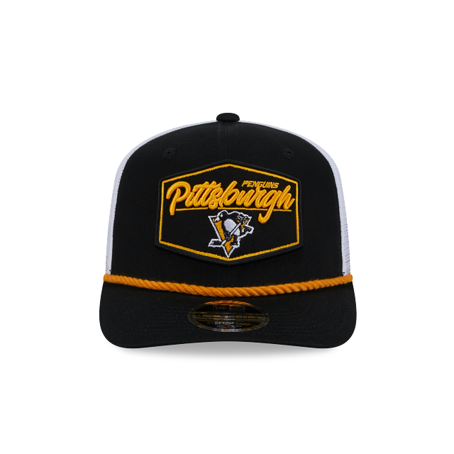 PITTSBURGH PENGUINS NEW ERA NHL 9SEVENTY BLACK ROPE TRUCKER SNAPBACK HAT