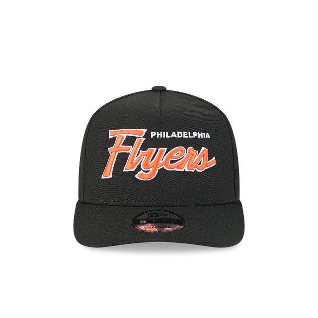 PHILADELPHIA FLYERS 9FIFTY A-FRAME NEW ERA NHL BLACK SCRIPT SNAPBACK HAT
