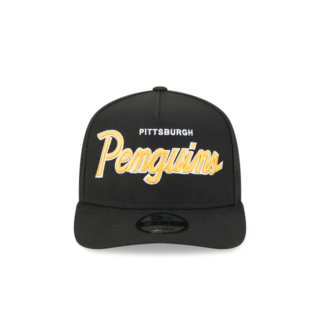 PITTSBURGH PENGUINS 9FIFTY A-FRAME NEW ERA NHL BLACK SCRIPT SNAPBACK HAT
