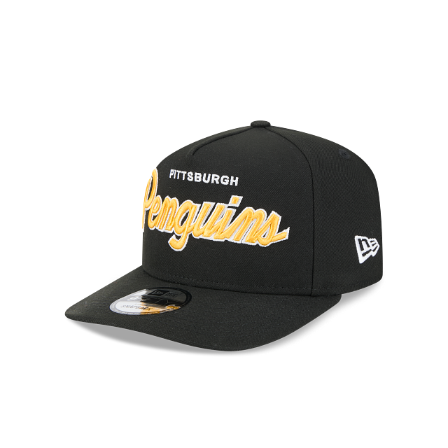 PITTSBURGH PENGUINS 9FIFTY A-FRAME NEW ERA NHL BLACK SCRIPT SNAPBACK HAT