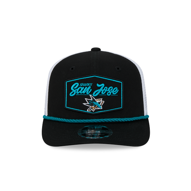 SAN JOSE SHARKS NEW ERA NHL 9SEVENTY BLACK ROPE TRUCKER SNAPBACK HAT