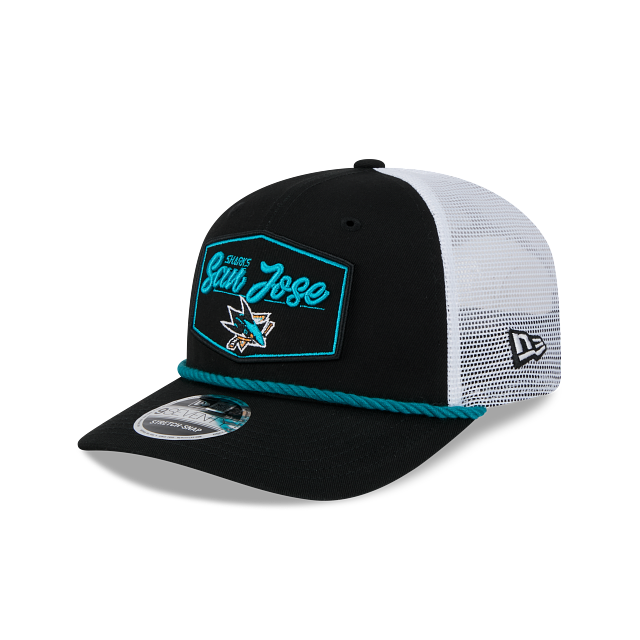 SAN JOSE SHARKS NEW ERA NHL 9SEVENTY BLACK ROPE TRUCKER SNAPBACK HAT