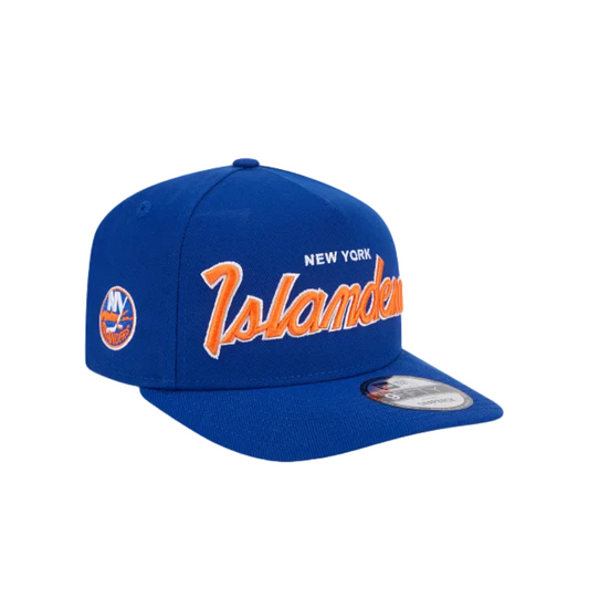 NEW YORK ISLANDERS NEW ERA NHL SCRIPT 9FIFTY A-FRAME BLUE SNAPBACK HAT