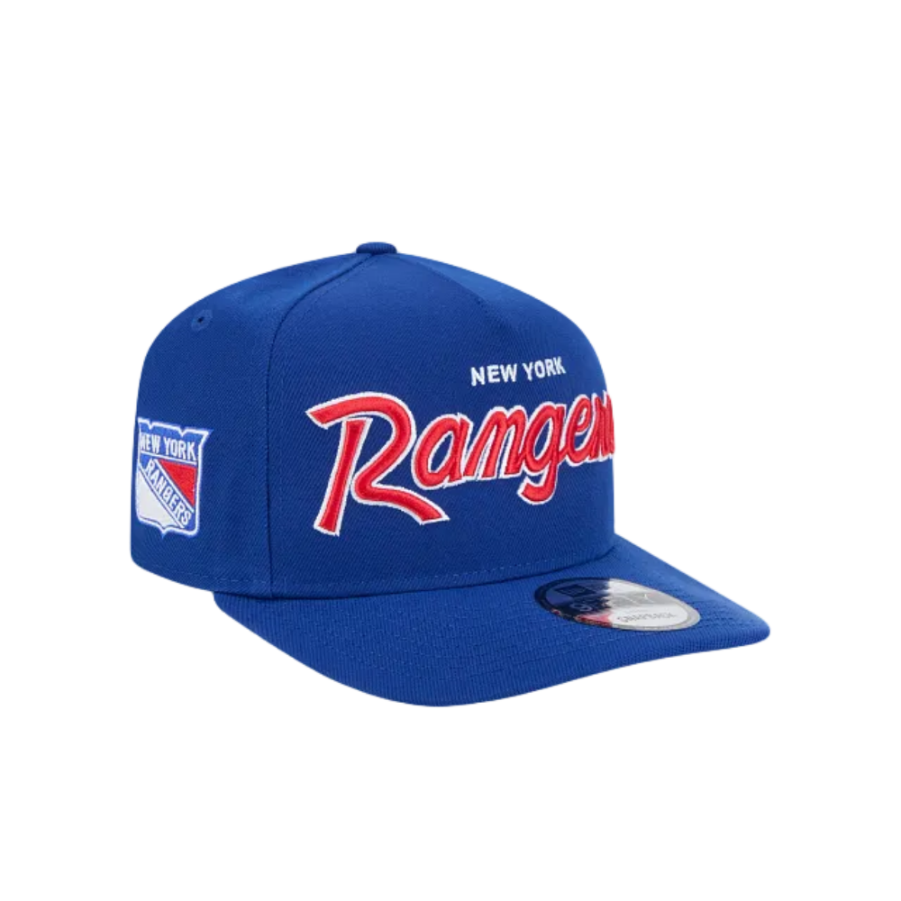 NEW YORK RANGERS NEW ERA NHL SCRIPT 9FIFTY A-FRAME BLUE SNAPBACK HAT
