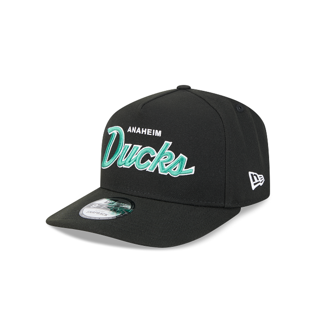 ANAHEIM DUCKS 9FIFTY A-FRAME NEW ERA NHL BLACK SCRIPT SNAPBACK HAT