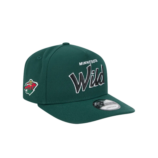 MINNESOTA WILD 9FIFTY A-FRAME NEW ERA NCAA GREEN SCRIPT SNAPBACK HAT