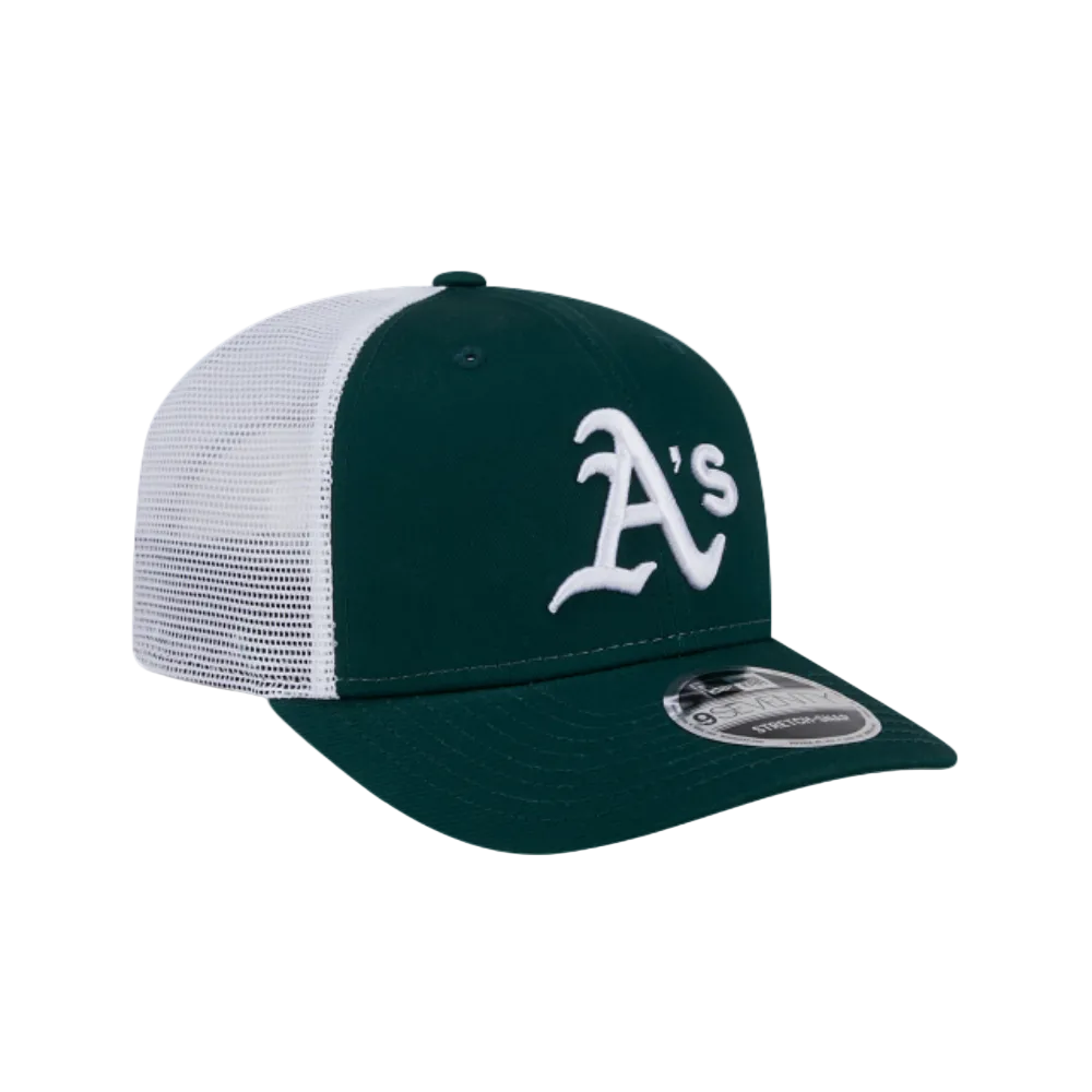 OAKLAND ATHLETICS 9SEVENTY NEW ERA GREEN TRUCKER STRETCH-SNAP HAT
