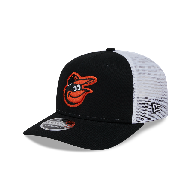 BALTIMORE ORIOLES 9SEVENTY NEW ERA BLACK TRUCKER SNAPBACK HAT