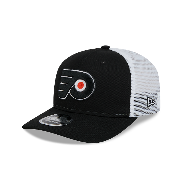 PHILADELPHIA FLYERS NEW ERA NHL 9SEVENTY ADJUSTABLE BLACK TRUCKER SNAPBACK HAT