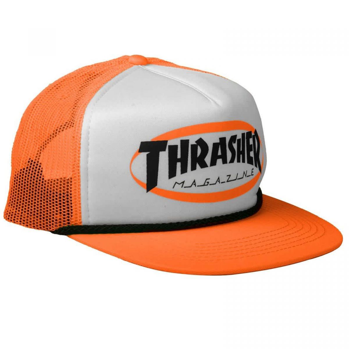 THRASHER ELLIPSE MAG LOGO TRUCKER ROPE SNAPBACK HAT ORANGE