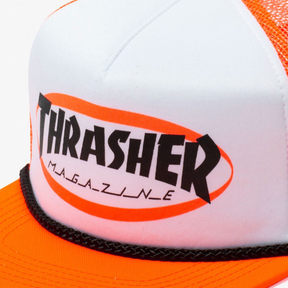 THRASHER ELLIPSE MAG LOGO TRUCKER ROPE SNAPBACK HAT ORANGE