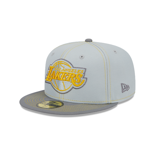 LOS ANGELES LAKERS 59FIFTY NEW ERA GREY W YELLOW TRIM FITTED HAT