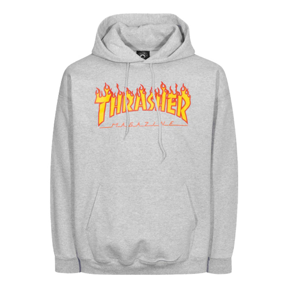 THRASHER FLAME LOGO HOODIE - GREY