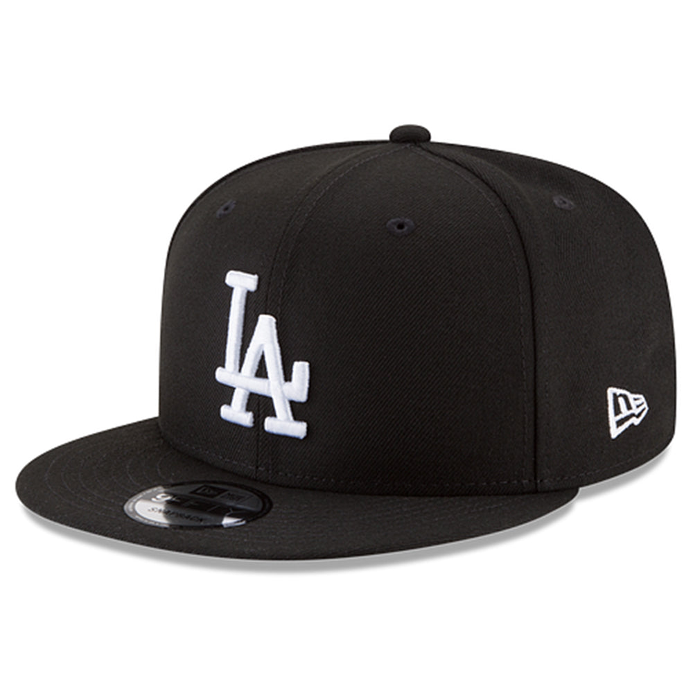 LOS ANGELES DODGERS 9FIFTY NEW ERA BLACK WITH WHITE LOGO SNAPBACK HAT